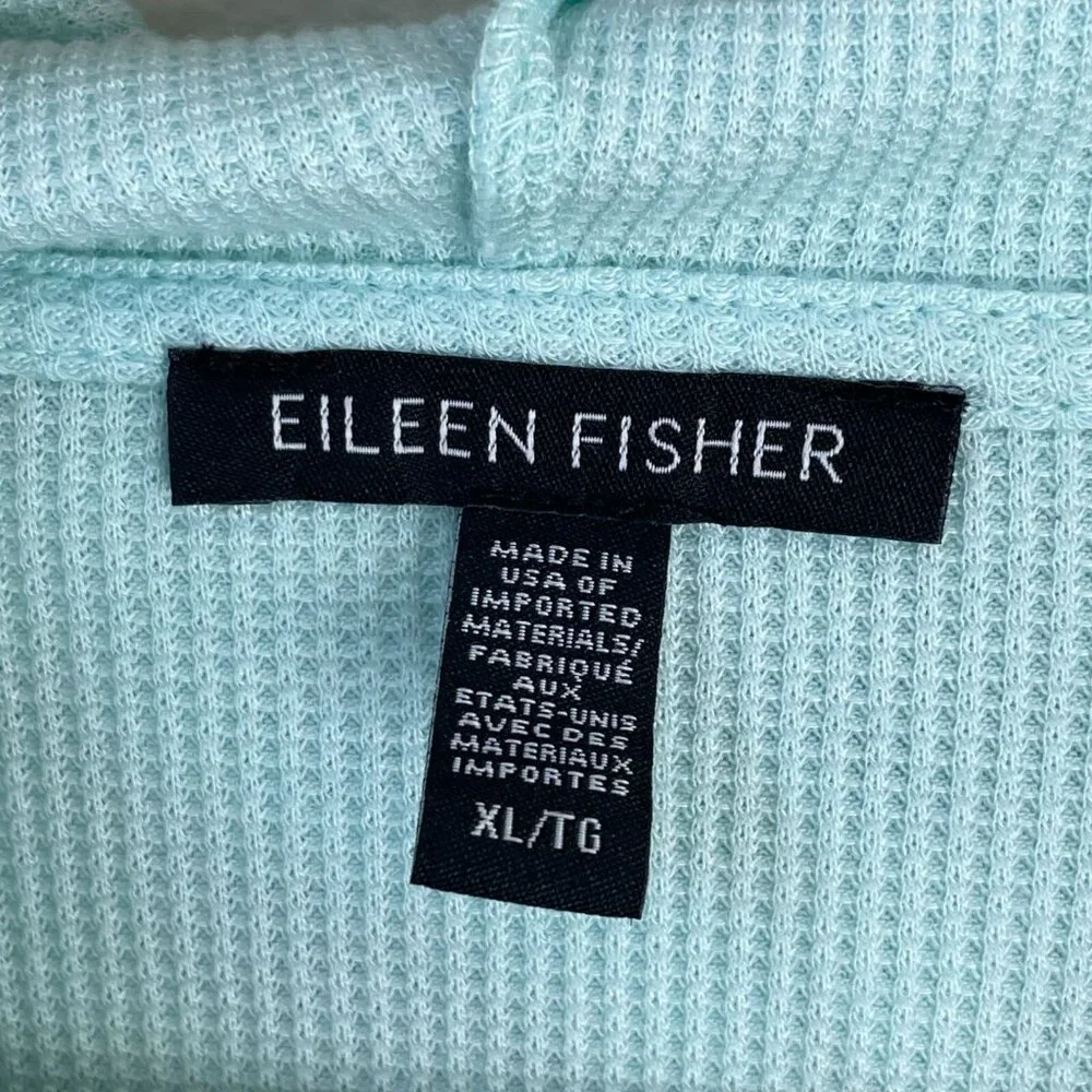 Eileen Fisher Womens XL Cozy Waffle Knit Hooded Top Boxy Fit Pullover‎ Mint